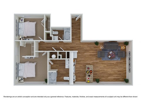 Floor plan for 2 beds, 2 baths, 1120 sqft